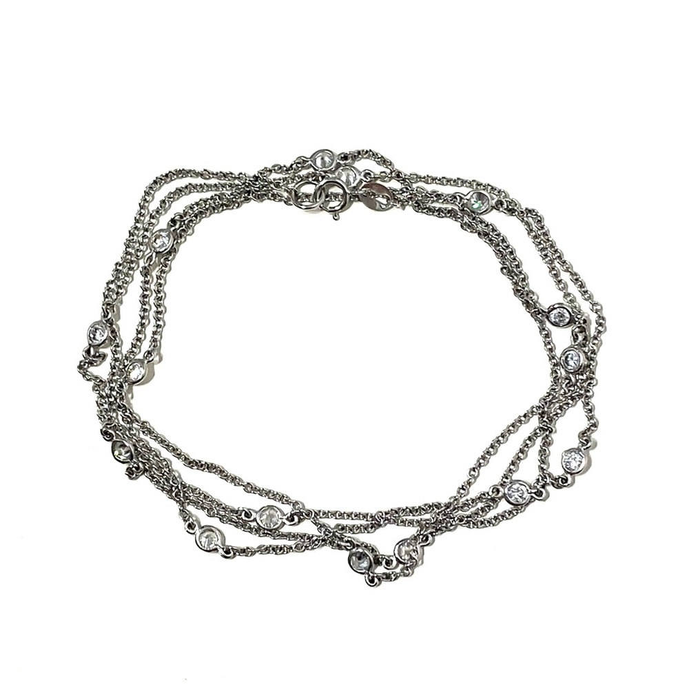 Sterling Silver CZ By The Yard Long Station Necklace 32”